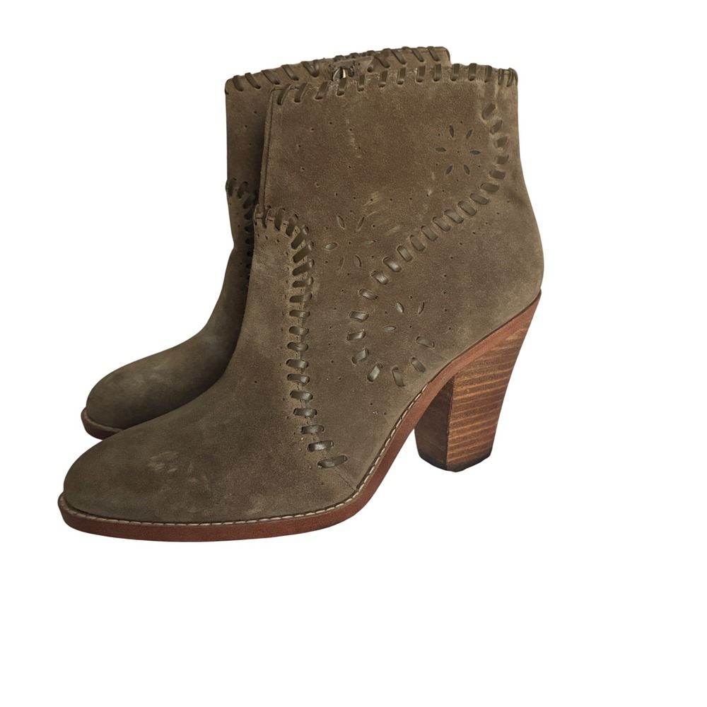 Ivanka Trump Ankle Boots Women 7M Olive Green Excellent Suede Laser Cut Boho
